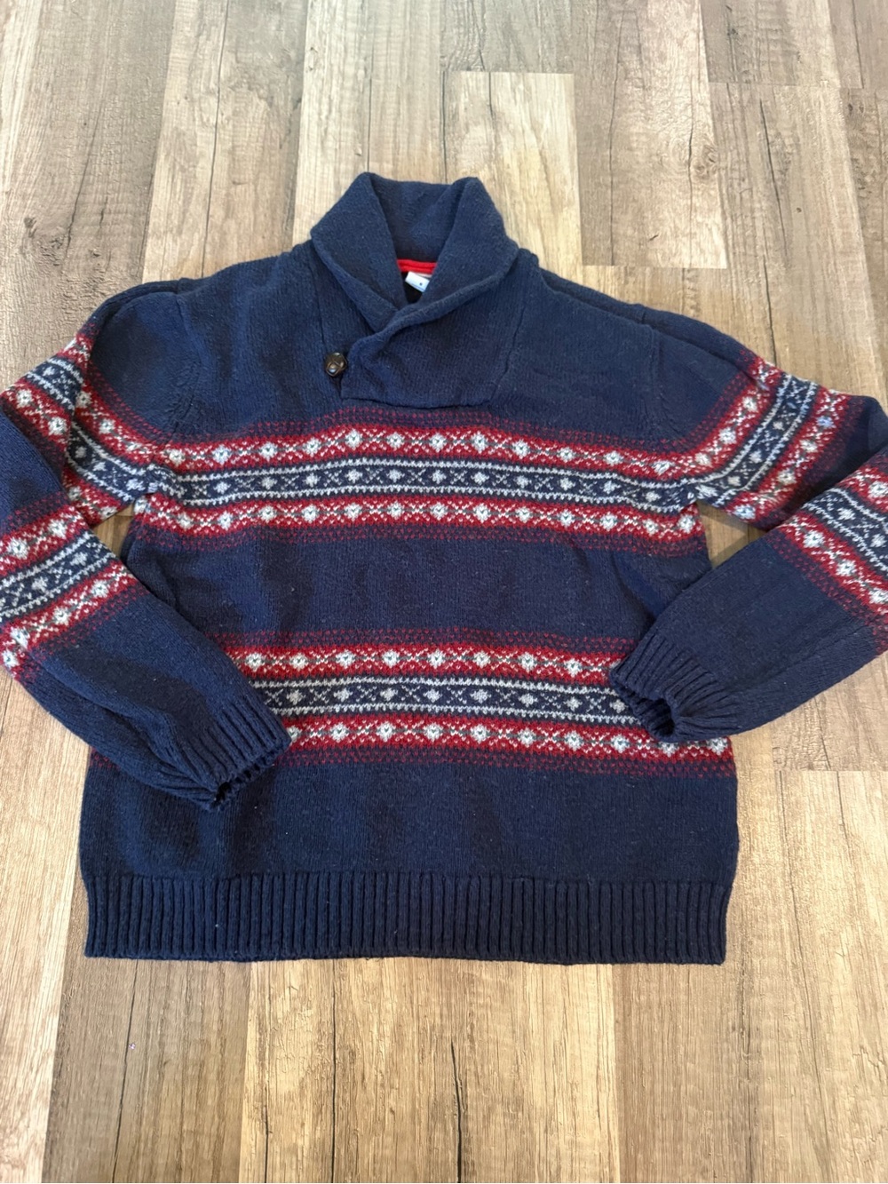 Janie & Jack Navy Fair Isle Shawl-Collar Sweater — Classic Winter Knit